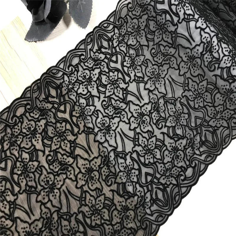 Elastic Stretch Lace Trim Black Lace Fleece Fabric HandMade Bra Sewing Crafts DIY Lace For Clothing 