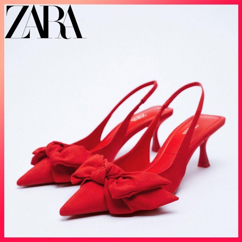 OP2 ZARA รองเท้าผู้หญิง suede bow stiletto mules