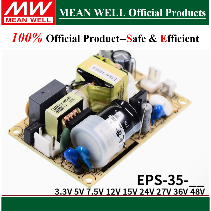 Original Mean Well 35W เอาต์พุตเดี่ยว EPS-35-3.3 EPS-35-5 EPS-35-7.5 EPS-35-15 EPS-35-24 EPS-35-27 E