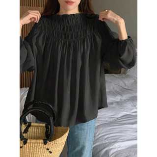 Korean Chic Chiffon Shirt with Puff Sleeves & Pleated Design - Perfect for Autumn