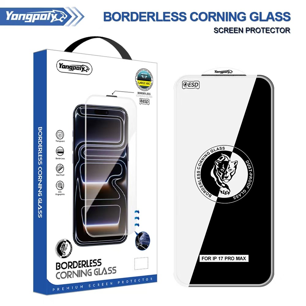 Yongpoly Corning ฟิล์มกระจกใส เต็มจอ ไม่มีขอบดำ | Borderless HD Glass | สำหรับ iPhone 17PROMAX 17PRO 16PRO 15 14 13 12