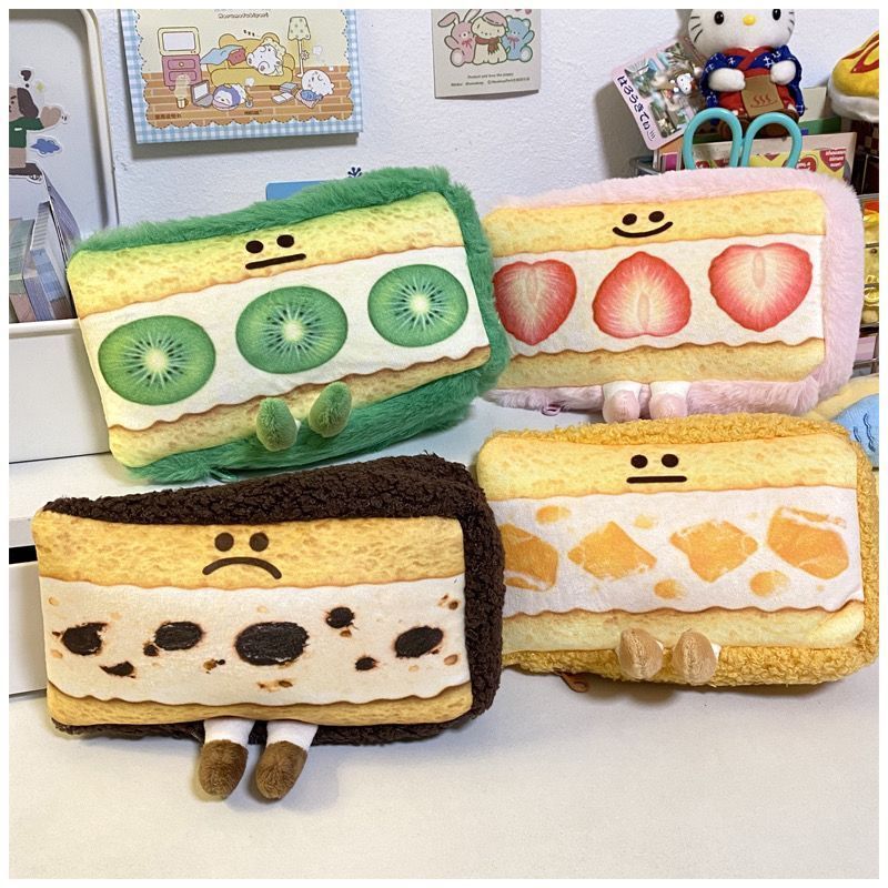 New Product#Girly Heart Fruit Sandwich Pencil Case ins Cute Plush Funny Cake Stationery Box Storage 