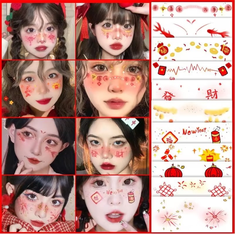 2025 ปีใหม่คริสต์มาสสติกเกอร์ใบหน้าการ์ตูนต้นคริสต์มาสสติกเกอร์รอยสักเทศกาลอุปกรณ์แต่งหน้า