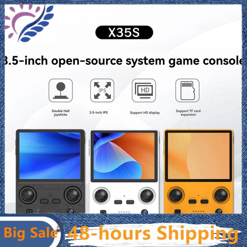 X35S คอนโซลวิดีโอเกมมือถือ 3.5 นิ้วหน้าจอ IPS HallJoystick เปิดแหล่ง Retro GamePad สําหรับ // N64/ E