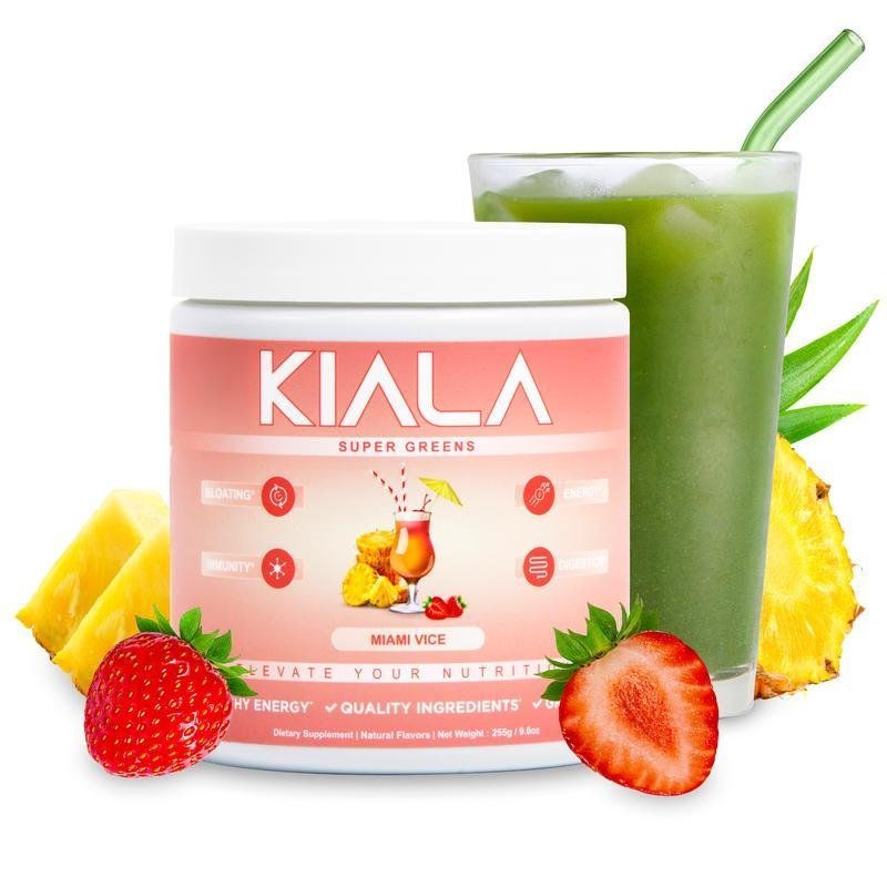 Kiala Nutrition Super Greens Miami Vice Flavor Organic Greens Powder with Spirulina & Chlorella for 