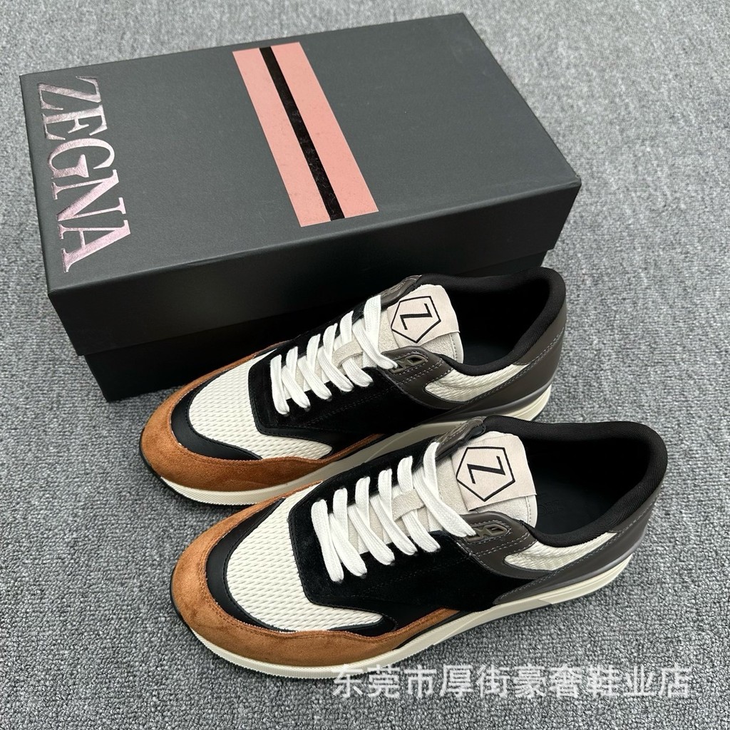 ZEGNA รองเท้าผ้าใบหนังผู้ชายตาข่ายสไตล์ใหม่