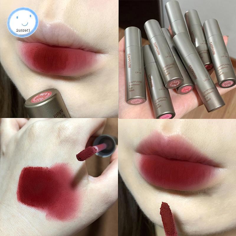 Sunset Mini Silver Tube Single Velvet Matte Mist ลิปกลอสกันน้ํา Non-Stick Cup Lip Glaze Smudge Proof