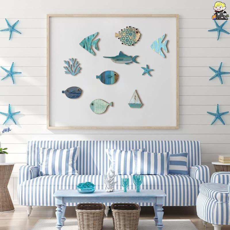 [CLA] 10 ชิ้น/เซ็ตปลาตกแต่งผนังปลาไม้แขวนธีมชายหาดห้องน้ําศิลปะ Nautical Coastal Ocean ตกแต่งบ้าน [TH] ราคา ถูกที่สุด ดีลบีเคเค แกลเลอรีภาพที่ 2