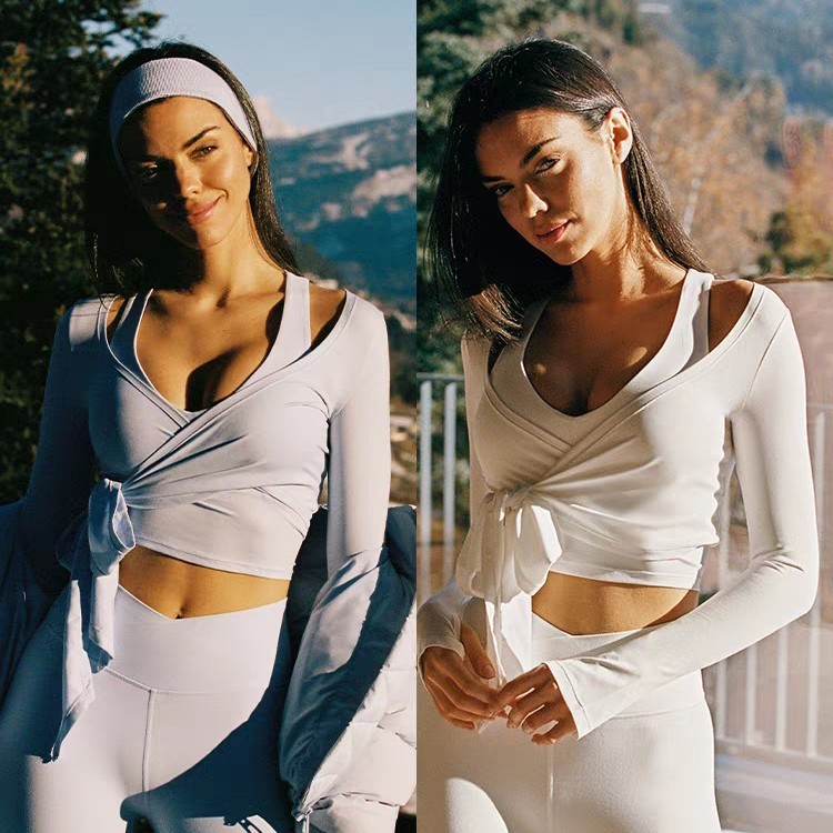 FitWild Modal Wrap-V ชุดเสื้อครอปและเลกกิ้ง | 2026 ฟอล | 3 สี | SL สต็อกพร้อม