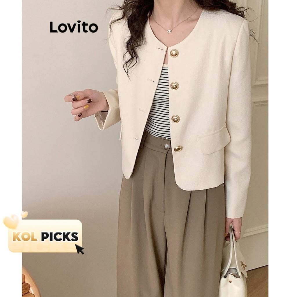 (KOL‘s pick) Lovito สง่างาม เสื้อเบลเซอร์ผู้หญิง สไตล์ สีพื้น มีกระเป๋า มีกระดุุม LNA29388 (หลากสี)
