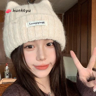 COD💕หมวกไหมพรมหูแมวสไตล์เกาหลีสำหรับผู้หญิง สไตล์ลำลอง กันหนาวอุ่นใจ ไหมพรมคุณภาพสูง