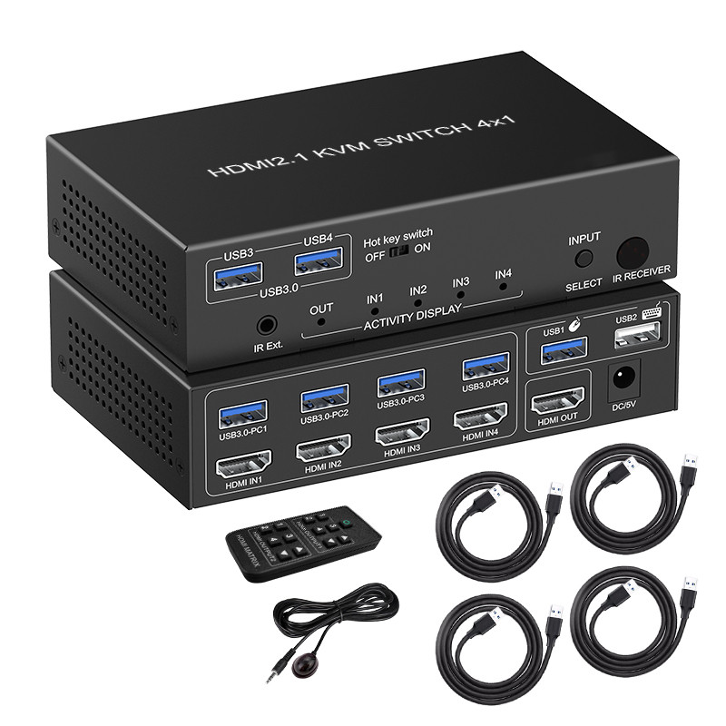 8K@60Hz 4x1 HDMI 2.1 KVM Switch 8K@60Hz/4K@120Hz HOT KEY SWITCH USB3.0 Kvm Switch 2 Port Dual Monito