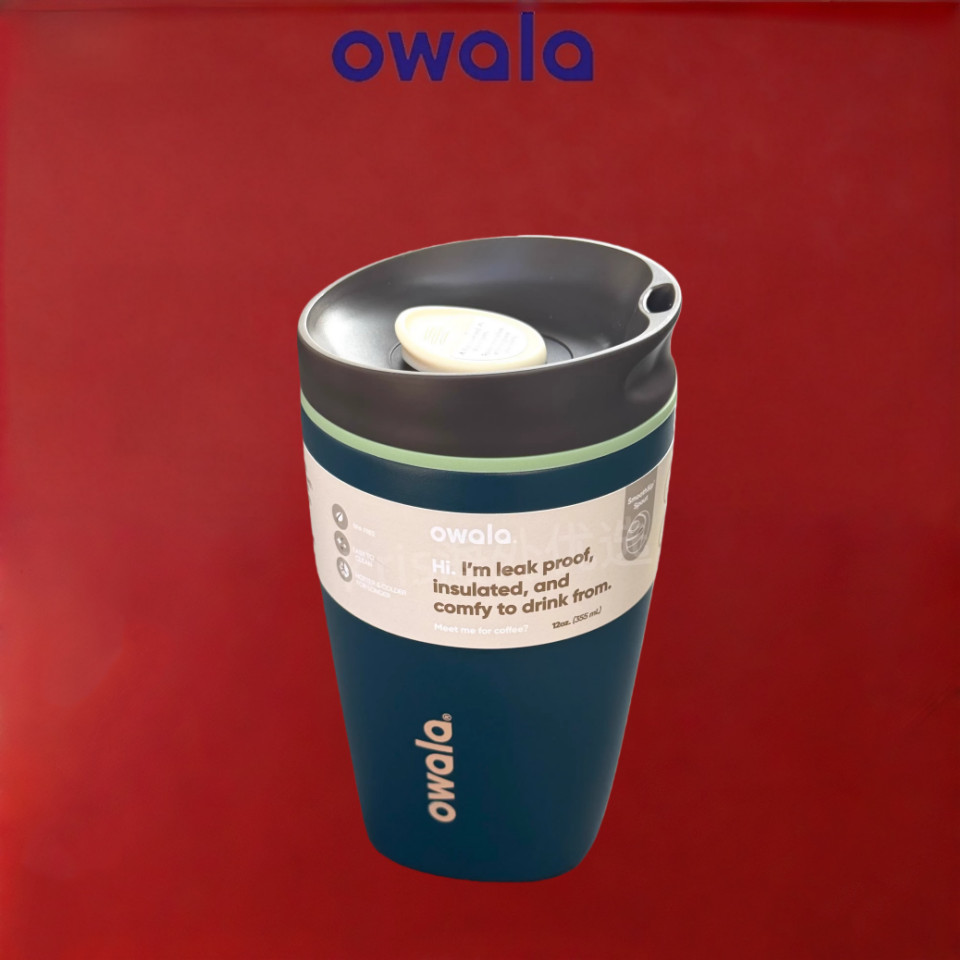แก้วกาแฟแบบเลื่อน Owala SmoothSip, แก้วน้ําสูญญากาศสแตนเลส 12 ออนซ์พร้อมฝาปิดป้องกันการรั่ว