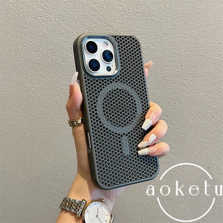 กรอบโลหะตาข่ายกระจายความร้อนเคสโทรศัพท์แม่เหล็กเหมาะสําหรับ ไอโฟน 11 12 13 14 15 16 มือโปร สูงสุด รวมทุกอย่างป้องกันการตกปกแข็งระบายอาก
