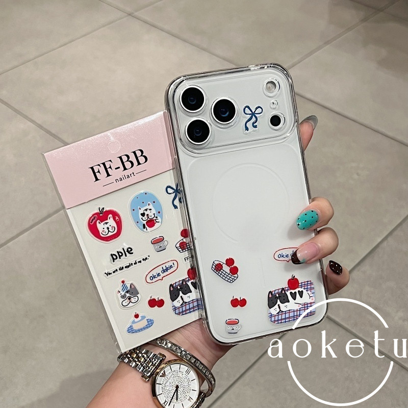 Creative หน้าต่างขนาดใหญ่ TPU วงกลมบาง DIY สติกเกอร์ลูกสุนัขเคสโทรศัพท์เหมาะสําหรับ iPhone 11 12 13 14 15 16 17 Pro max frosted รวมทุกอย่างฝาครอบป้องกันการตก