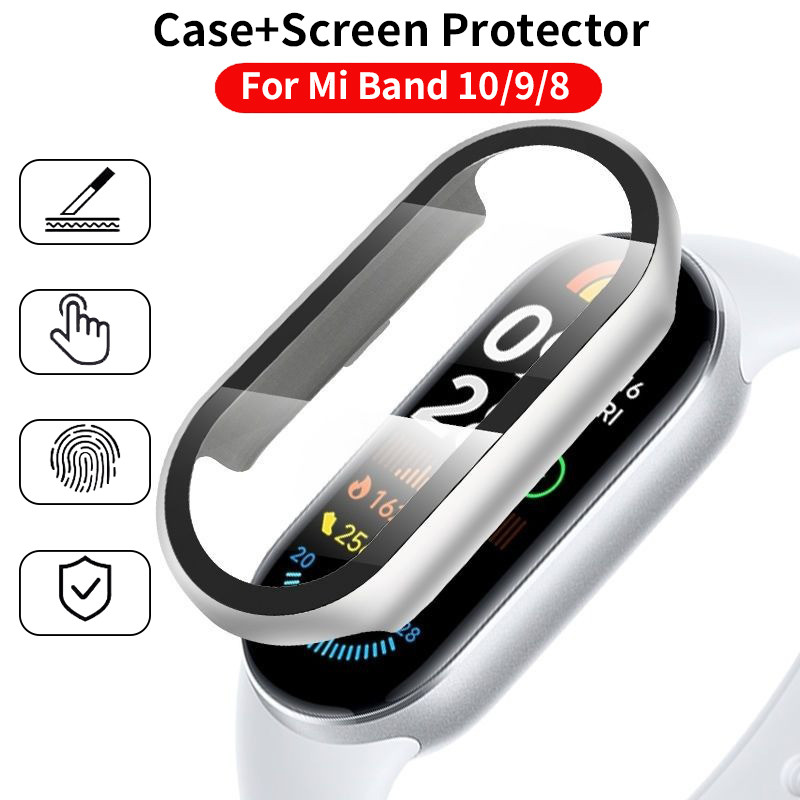 กระจกนิรภัย + PC สําหรับ Xiaomi Mi Band 10 9 8 ฝาครอบกันกระแทก Full Hard Screen Protector Xiaomi Smart Band 10 9 อุปกรณ์เสริม