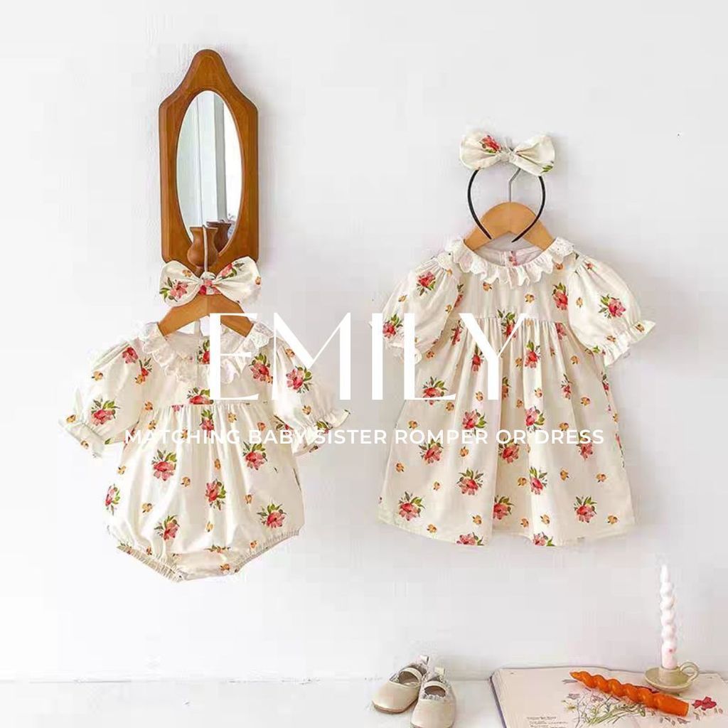(NO RESTOCK) EMILY Matching Baby Sister Floral Romper หรือเดรสพร้อมที่คาดผม