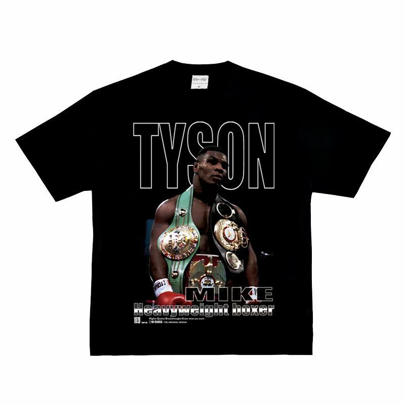 Tyson Tyson Tyson American Retro vintage เสื้อยืดแขนสั้นผ้าฝ้ายแท้ Street Retro อินเทรนด์ฤดูร้อนบาสเ