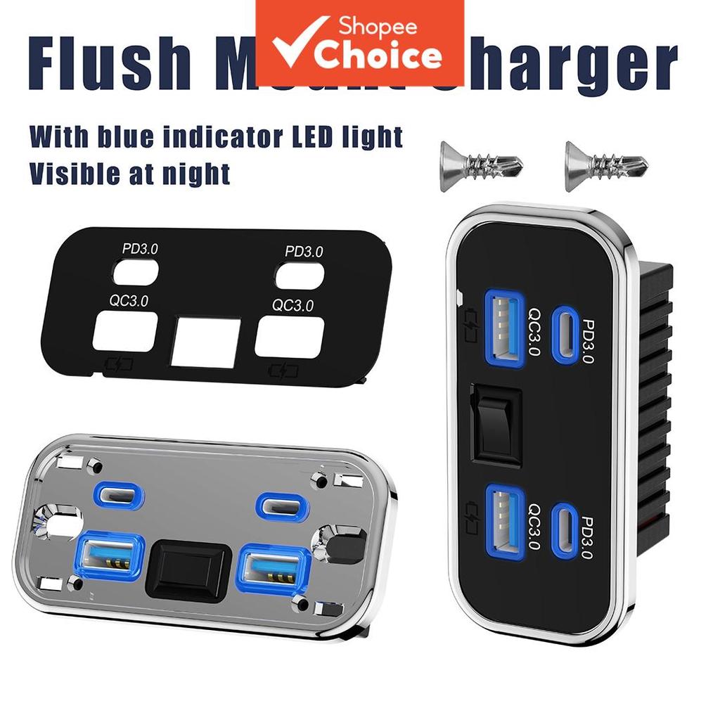 QC 3.0 76W ที่ชาร์จแบตในรถกันน้ํา Dual PD3.0 Type-C QC3.0 4 พอร์ต USB Fast Charger 12V 24V