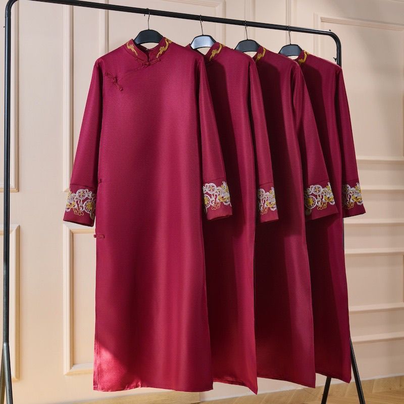 伴郎服中式兄弟团伴郎服男迎亲服唐装大褂长袍中国风套装秋冬大码20260103Best Man Clothes, Chinese Brotherhood Best Man Clothes, Male W