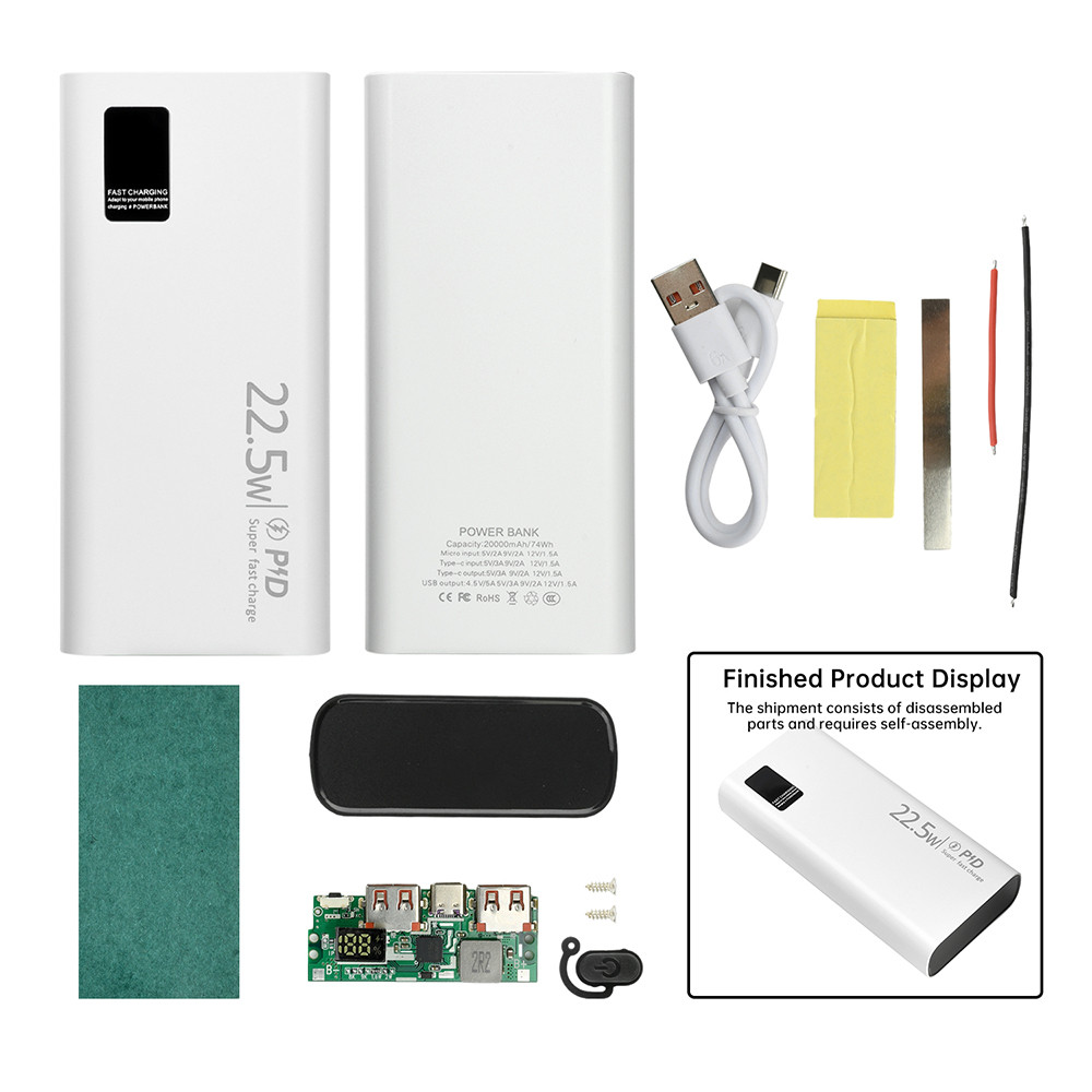 ชุดเปลือก DIY Power Bank ชาร์จเร็ว 22.5W 1260110 กล่องแบตเตอรี่ DIY Kit 20000mAh Battery Case