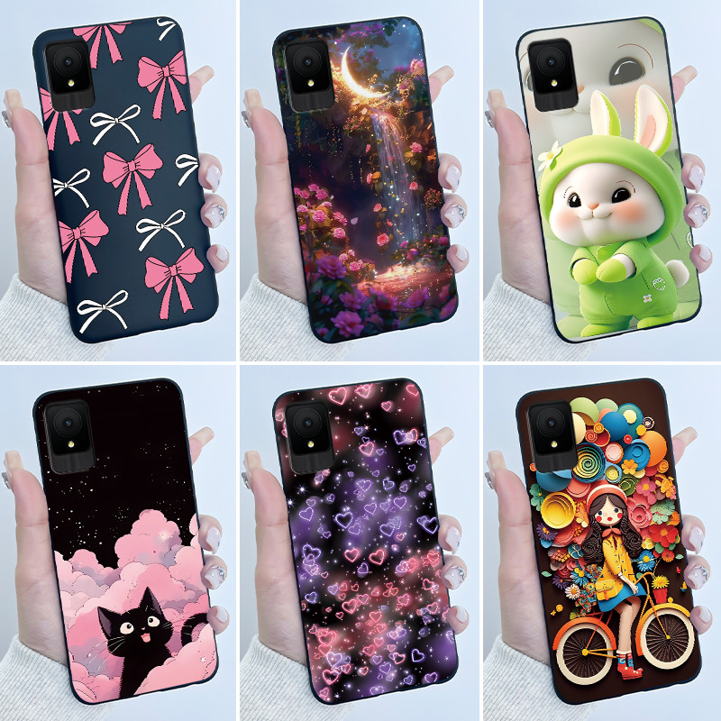 TCL สําหรับTCL 501 502 K11 T432Wกรณีหรูหราแมวน่ารักรักกระต่ายตลกการ์ตูนสีดําMatte Soft TPUเคสโทรศัพท