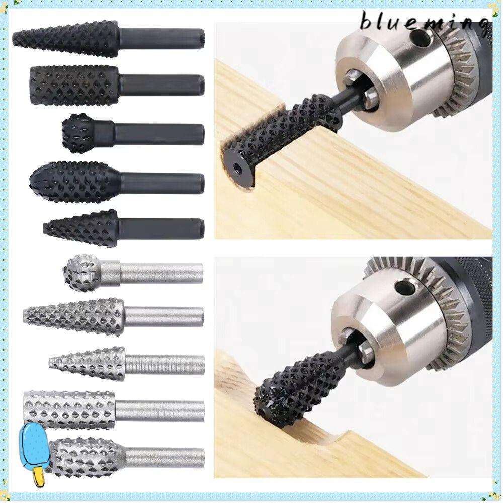 BLUEMING 5/10 ชิ้น Rotary Burr ชุด, 6 มิลลิเมตร Shank เหล็กไม้ Rasp แฟ้ม, ทนทานสีดําสีเทาหัวเจียรเจาะ Bits สําหรับงานไม้รากแกะสลัก