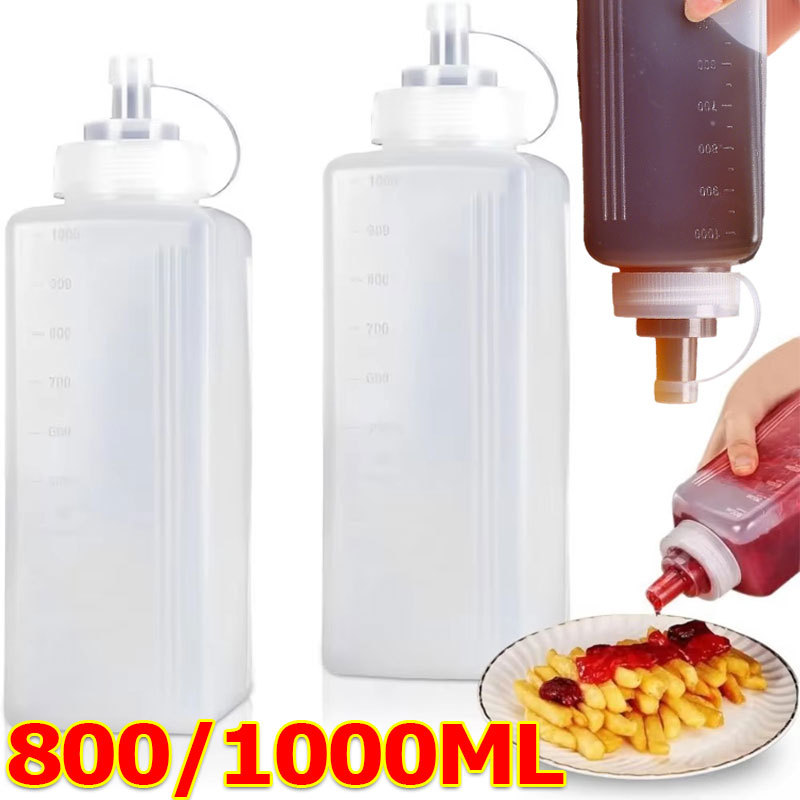 800ml/1000ml ขวดใส่เครื่องปรุงปากกว้างพร้อมฝาปิด / ขวดบีบพลาสติกสำหรับห้องครัว / ขวดใส่เครื่องปรุงแบบกันรั่ว