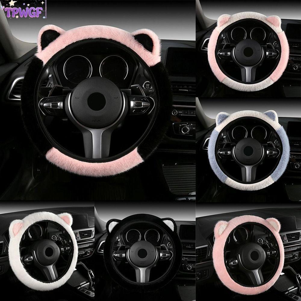 TPWGF Plush Steering Cover,นุ่มอุ่น,ยืดน่ารักลื่นหูแมวพวงมาลัยสําหรับพวงมาลัยรถยนต์