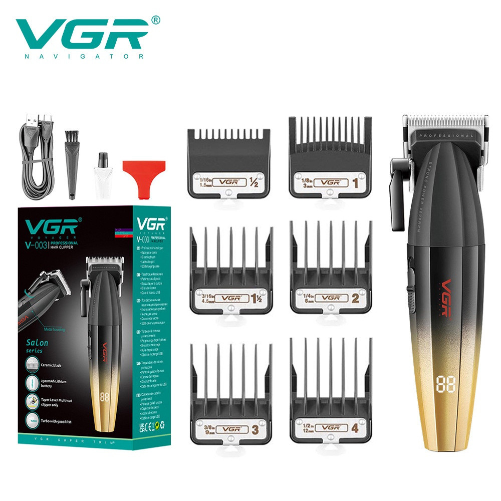 VGR V-003 ใหม่ผม clipper จอแสดงผลดิจิตอลชาร์จไฟฟ้า fader ผู้ชายหัวโกนไล่ระดับสี 7000-7500 ความเร็ว