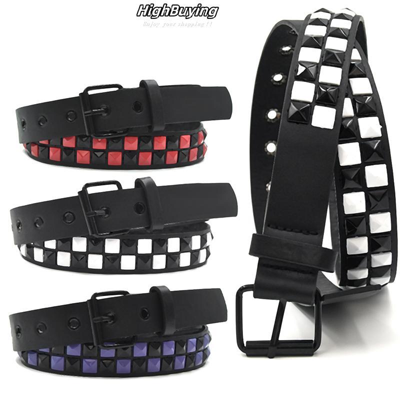 [ซื้อสูง] สีม่วง Rivet Punk เข็มขัดผู้หญิง Hip Hop Y2k กางเกงยีนส์อุปกรณ์เสริม Girdle เทรนด์แฟชั่น Pu หนัง Pin Bule เข็มขัด Unisex สต็อกใหม่