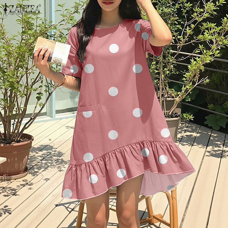 ZANZEA ชุดเดรสคอกลมลายจุด สไตล์เกาหลีสำหรับผู้หญิง — صورة 6