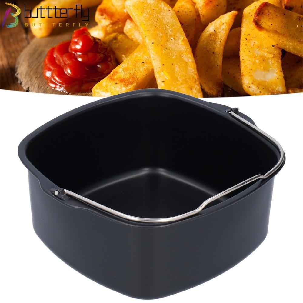 BUTTTERFLY ถาดอบทอดอากาศ, ด้ามจับสแตนเลส Non-Stick Square Air Fryer Pan, เหล็กทนความร้อนลึกเกรดอาหารแม่พิมพ์เค้กเหล็กไมโครเวฟ