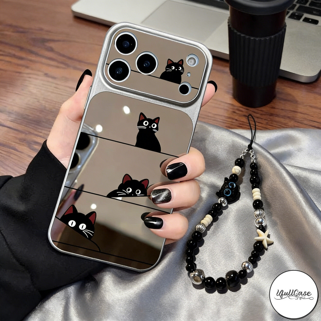 เคสไอโฟน17 เคสกระจก ลายแมวดำ น่ารัก สไตล์ฮิต สำหรับ IPhone 15 11 17 13 Air 16 12 14 Pro Max 13 Pro X XR XS 15 16 Plus