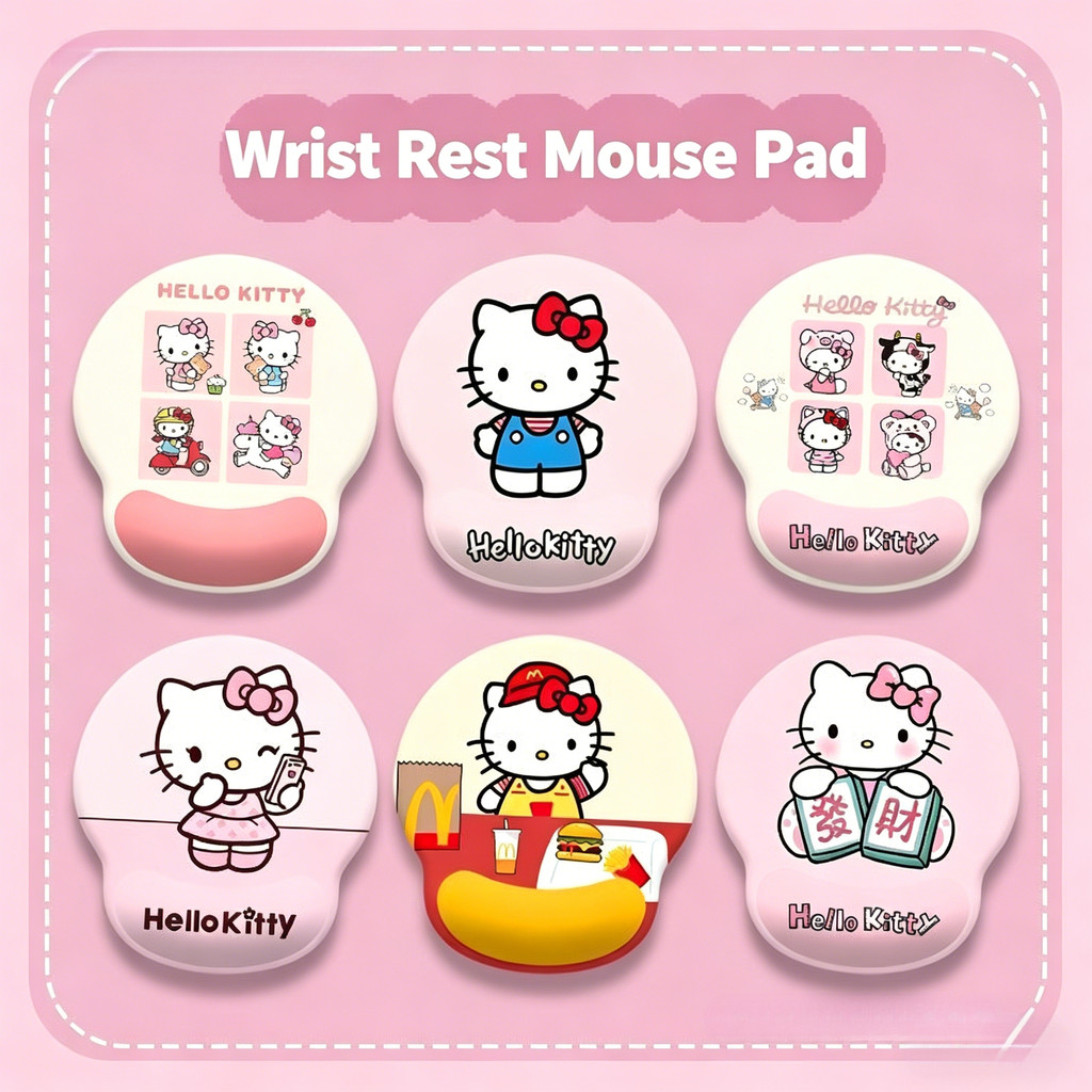 น่ารัก Hello Kitty ที่วางข้อมือแผ่นรองเมาส์ยางนุ่มการ์ตูนคีย์บอร์ดที่วางมือสีชมพูแผ่นรองโต๊ะสําหรับสาว