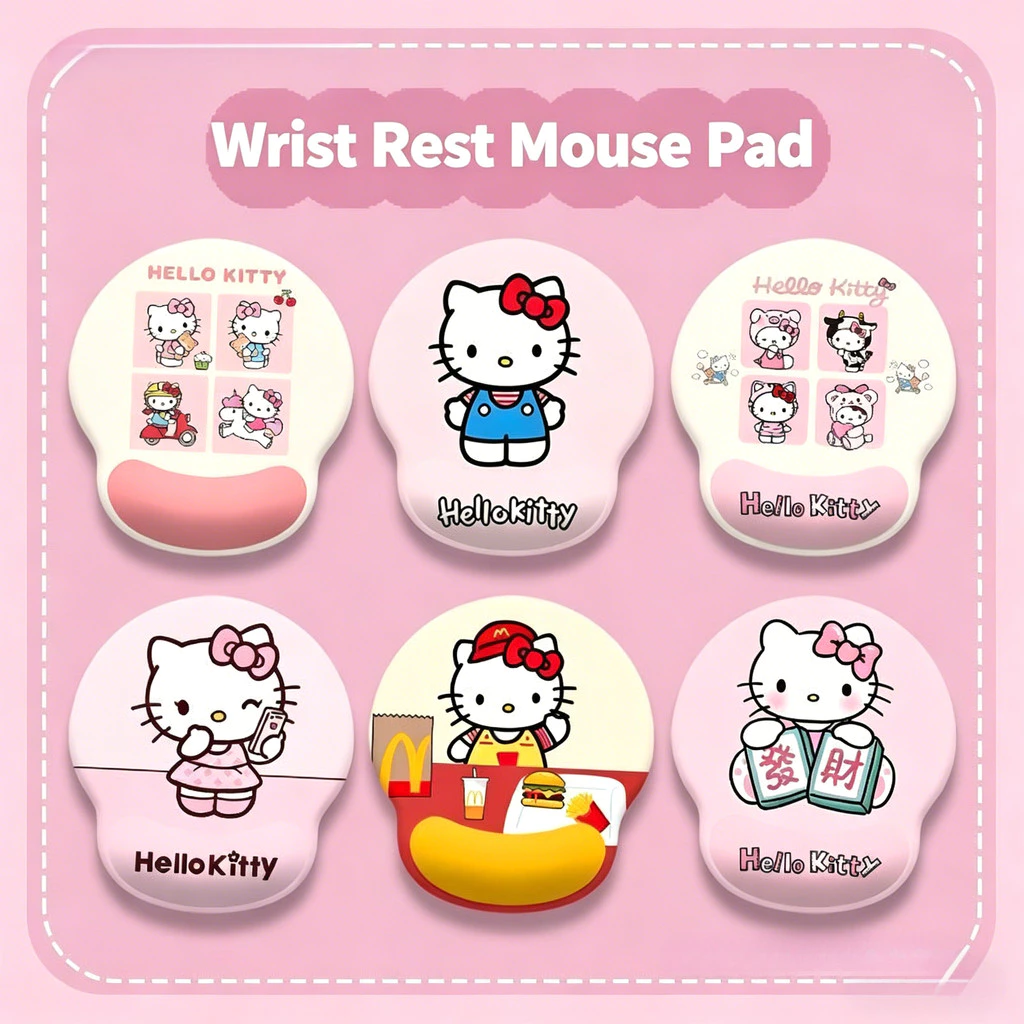 น่ารัก Hello Kitty ที่วางข้อมือแผ่นรองเมาส์ยางนุ่มการ์ตูนคีย์บอร์ดที่วางมือสีชมพูแผ่นรองโต๊ะสําหรับสาว
