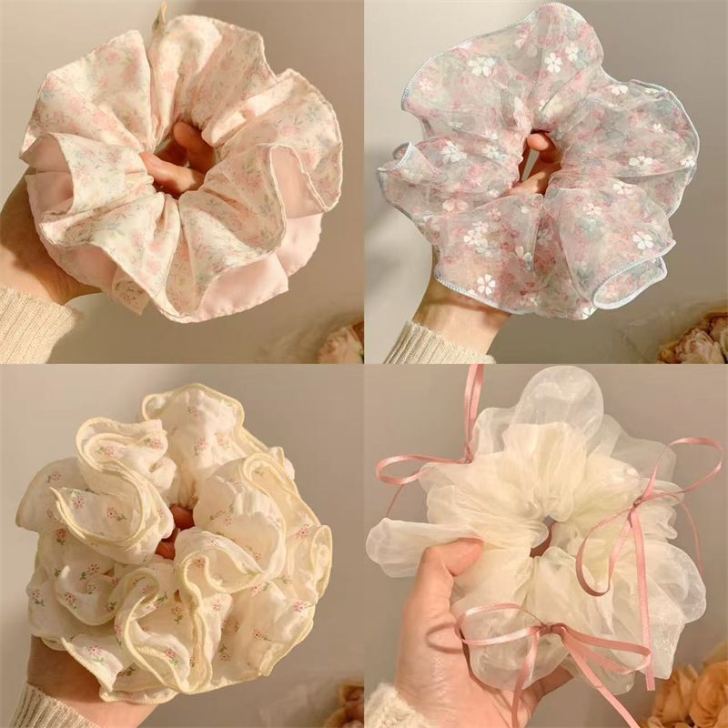 Sweet Seersucker Gauze Mori สไตล์ดอกไม้ผม Tie หญิง High-End รู้สึกอารมณ์ Tie ผมยาง