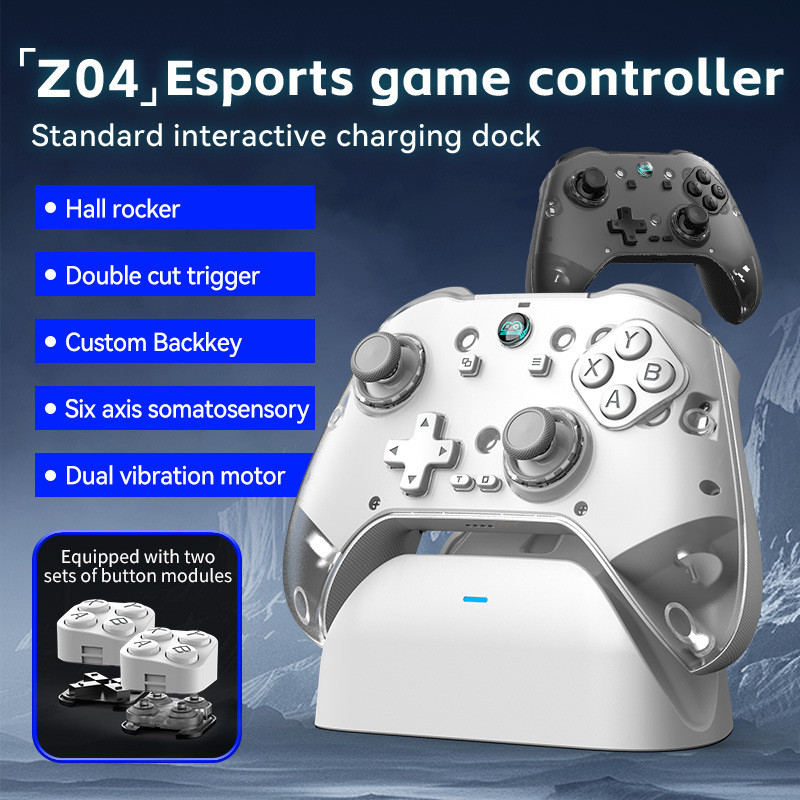 Z04 เกมแพดไร้สายพร้อมฐานชาร์จคอมพิวเตอร์ switchIOS เกมมือถือปุ่มไมโคร