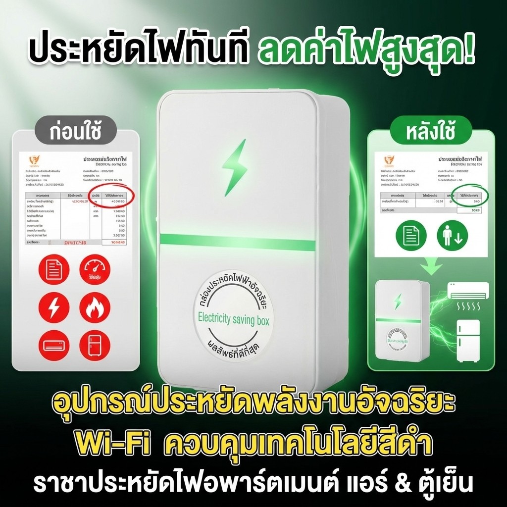 ของแท้ 100%💕【ประหยัดค่าไฟฟ้า 86%】อุปกรณ์ประหยัดพลังงานในบ้าน / ลดค่าใช้จ่ายได้อย่างมีประสิทธิภาพสูง / แก้ปัญหาค่าไฟสูงได้อย่างมีประสิทธิภาพ / เหมาะสำหรับเครื่องใช้ไฟฟ้าทุกชนิดในบ้าน