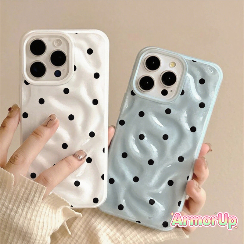 เคสไอโฟน ลายจุดสีดำ รอยพับหยัก สำหรับ iPhone 11 12 13 14 15 16 ProMax X XR XS Max 7 8Plus-AP