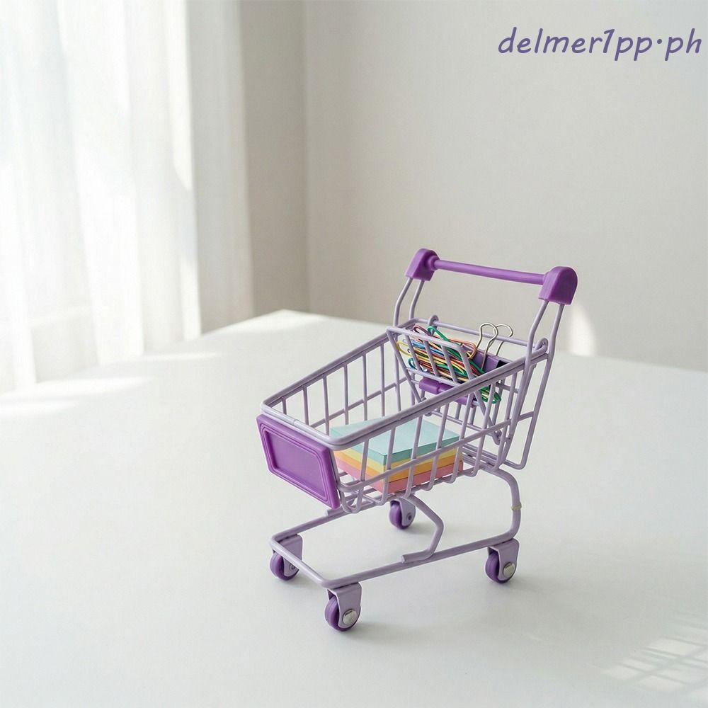 DELMERHOME Mini Storage Basket, Metal Hollow Shopping Cart Storage, Portable Model Grocery Cart Deco