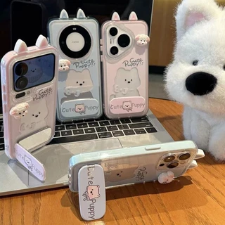 ลูกสุนัขน่ารักเหมาะสําหรับ แอปเปิล 17โปรแม็กซ์ เคสโทรศัพท์ ไอโฟน16/15 ขาตั้งการ์ตูน 14/13 คู่