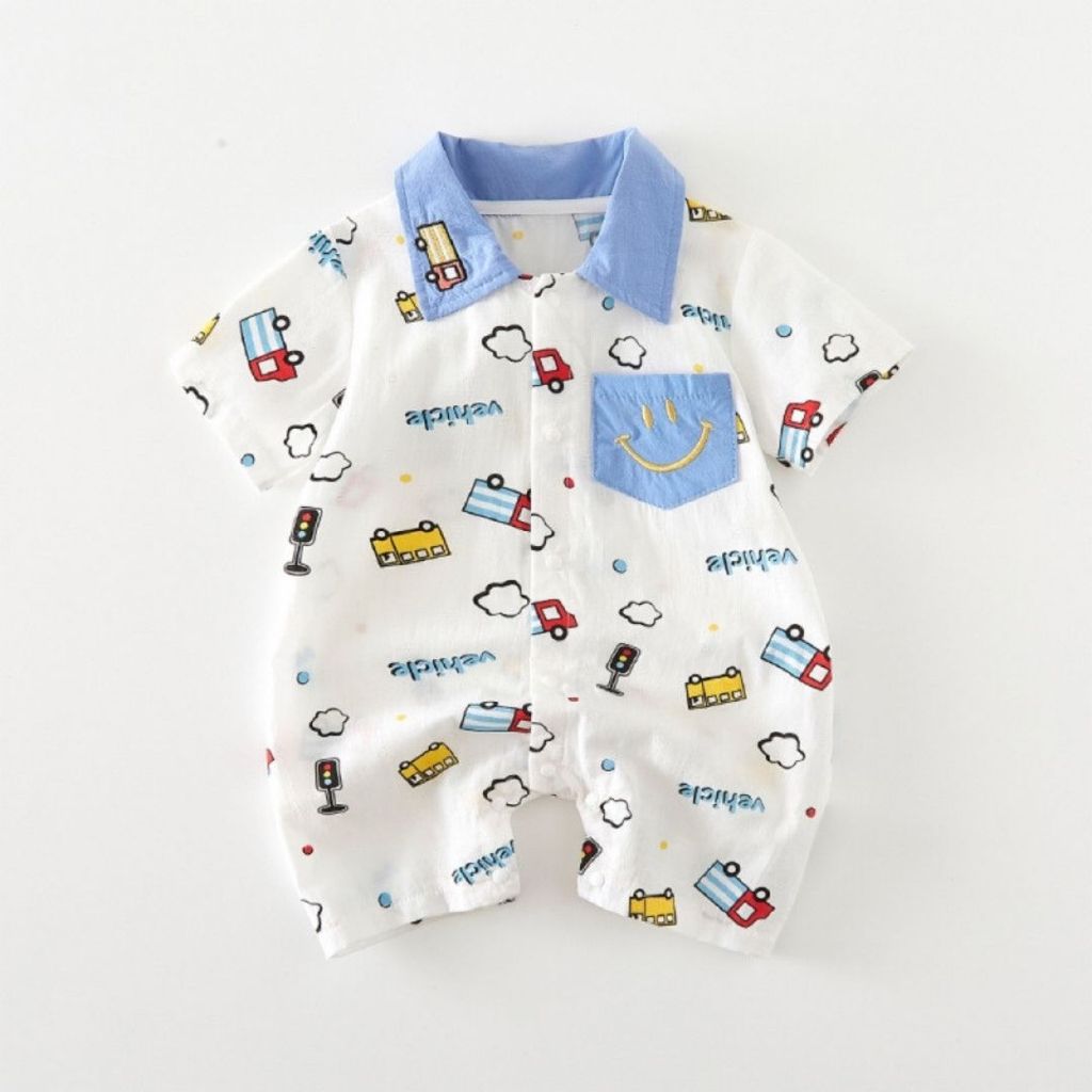 Polypona Baby Boy Jumper with Cute Vehicle Motif คอปกแขนสั้นใส่สบาย 3-18 เดือน