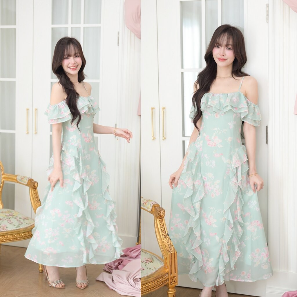 Fairy Tale Layered Maxi Dress : สีเขียว [Made by Pastel Time]