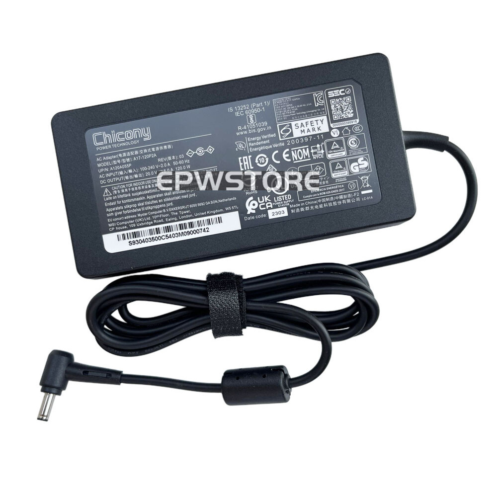 Chicony 20V 6A 120W AC Adapter Charger สําหรับ MSI THIN A15 B7VF-041AU B7VF-033AU