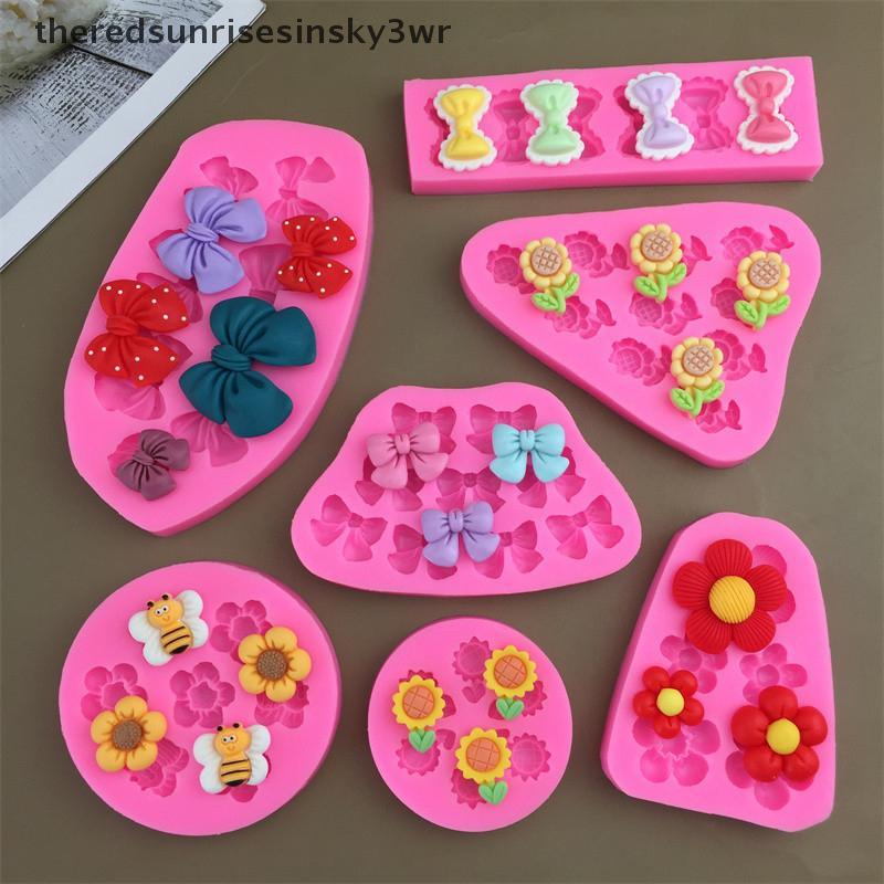 (the) ดอกไม้การ์ตูนน่ารัก Bow Bee Fondant แม่พิมพ์ซิลิโคน DIY Cupcake Fondant เค้กตกแต่งช็อกโกแลต Candy Baking Mold (TH)