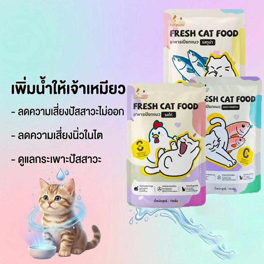 【Ketzuzu】70G อาหารเปียกแมว ไม่เติมเกลือ ช่วยเสริมการดื่มน้ำ สุขภาพดี  กินได้ทั้งแมวโตและลูกแมว แซลมอน รสทูน่า ไก่