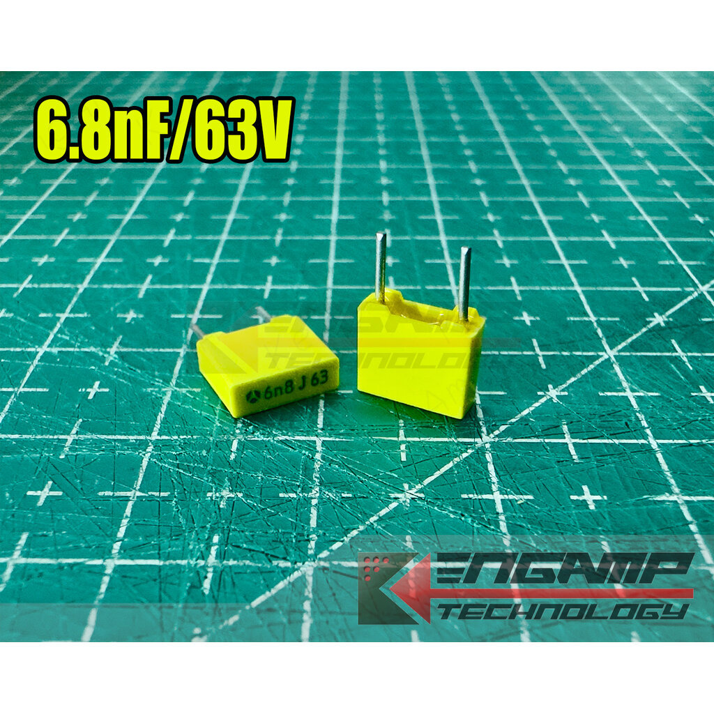 (10ตัว) [F-CAP] 6.8nF/63V 6n8J63V 5% TPC 2.4x7.5 H6.2mm P=5mm