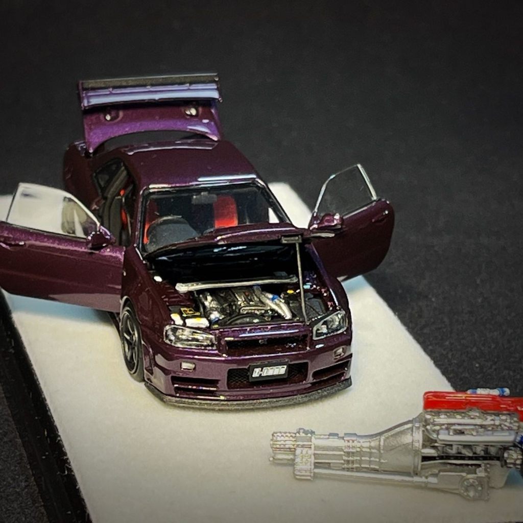 PGM Limited Edition 1/64 Nissan Nissan GTR R34 Z-Tune Midnight Purple จําลองโลหะผสมสะสมกล่องสี่เหลี่