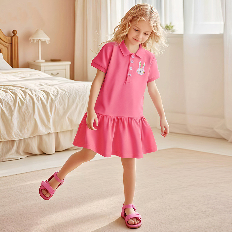 【Ready Stock】 European and American Short-Sleeved Girls' Dress Summer Cute Kids' Skirt Cotton Childr